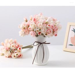 Decorative Flowers 8pcs Artificial Bouquet Silk Fake Rose Flower 3 Heads For Wedding Party Christmas Valentine's Day Gifts Home Decoration