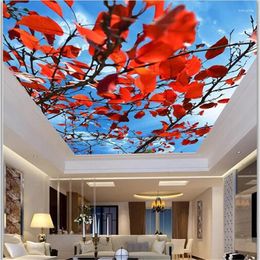 Wallpapers Wellyu Custom Large Wallpaper 3d Beautiful Blue Sky Red Leaves Ceiling Zenith Fresco Living Room Papel De Parede