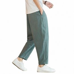 men's Trousers Cott Linen Fi Casual Pants Solid Color Breathable Loose Shorts Straight Drawstring Pants Streetwear Men K249#