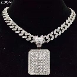 Pendant Necklaces Men Women Hip Hop Dog Tag Necklace With 13mm Miami Cuban Chain Iced Out Bling Hiphop Fashion Charm Jewelry270F