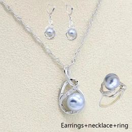 Dangle Earrings Pearl Zircon 3 Piece Set Necklace Ring High Quality Jewellery Elegant And Fresh Bride Wedding Accessories Wholesale