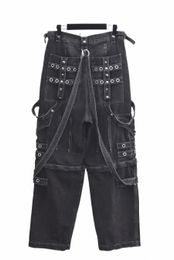 Marchio di lusso Nero W Rivetto Anello Jeans Designer originale Esterno Cerniera Pantaloni da uomo Famosi pantaloni da donna in metallo di alta qualità 25bw #