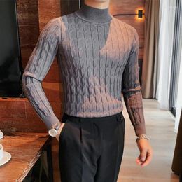 Men's T Shirts Twist Crochet Knit Men Luxury Knitwear 2024 Spring Fashion Solid Slim Turtleneck Sweater Mens Long Sleeve Knitted Tops