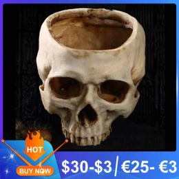 Pots Resin Crafts Human Tooth Skull Fossil Teaching Skeleton Model Halloween Home Office Flower Pot Planter Skull Pot Decoration