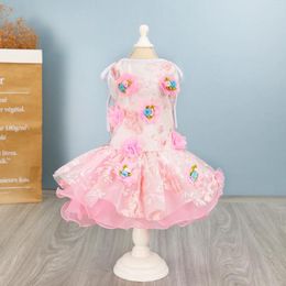 Dog Apparel PET CLOTHES Spring And Summer Dress Cat Wedding Embroidered Princess Off-the-shelf Clothing