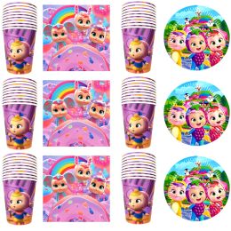 Baths 60pcs/lot Crying Baby Cartoon Theme Tableware Set Happy Birthday Party Napkins Plates Cups Dishes Towels Decoration Supplies