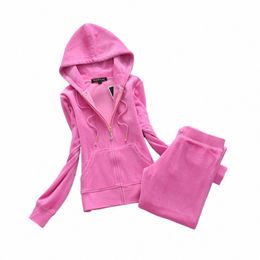 tracksuit Women Velour Fi Elegant Veet Two Piece Set Woman Sexy Hooded Lg Sleeve Top And Straight Pants Bodysuit Suit v4ql#