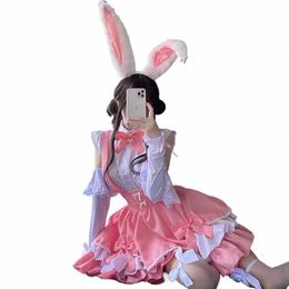 sweet Pink Lolita Dr Japanese Kawaii School Girl Maid Cosplay Costumes Lolita Bunny Role Play Halen Waitr Uniform 2023 61L3#