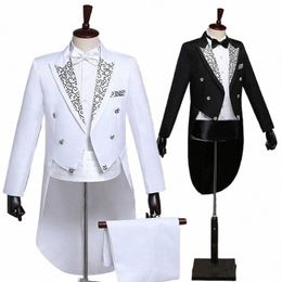 tuxedo Dr Suits Men Classic Embroidery Shiny Lapel Tail Coat Tuxedo Wedding Groom Stage Singer 2-Piece Suits Dr Coat Tails i9nk#