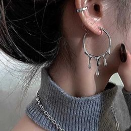 Charm 2023 New Punk Gothic Silver Color Lava Drop Shape Irregular Big Hoop Earrings for Women Men Fashion Korean Liquid Metal Jewelry Y240328