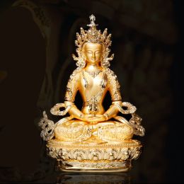 Sculptures Longevity/Amitayus 5inch Efficacious Tranic Gold Buddha Alloy Metal Buddhist Suppliers Home/ Office Decorate Statue Craft