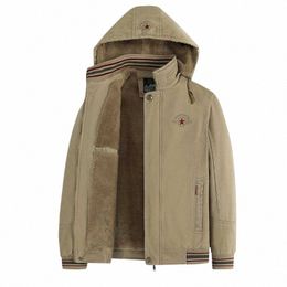 2023 Autumn Winter Men Plush Thick Loose Tops Men's Warm Military Windproof Cott Jackets Men Fi Hooded Cott Coat Male C46o#