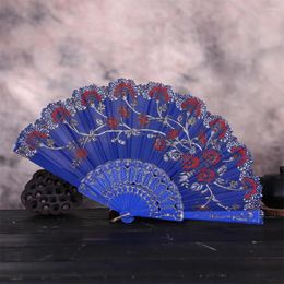 Decorative Figurines Chinese Style Dance Wedding Party Lace Silk Folding Hand Held Flower Fan Elegant Gift