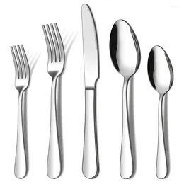 Flatware Sets 5Pcs Sliver Tableware Stainless Steel Cutlery Set Knife Fork Spoon For Home Kitchen Utensils Restaurant Dinnerware