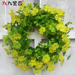 Decorative Flowers 30cm Artificial Four Leaf Clover Wreath St Patricks Day Pendant For Outdoor Indoor Home Wall Window Holiday Party Decor