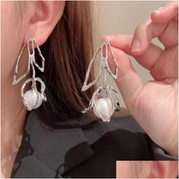 Dangle Chandelier Earrings Exquisite Hollow Metal Flower Trendy Imitated Pearl Jewellery For Women Delicate Jewellery Romantic Earring D Othra