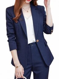 women Casual Elegant Busin Trousers Suit Office Ladies Slim Vintage Blazer Pantsuit Female Fi Korean Clothes Two Pieces V5y1#