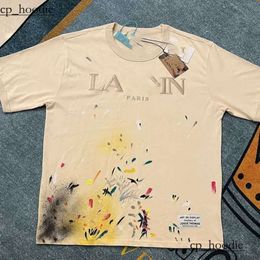 Men's Ss 24 Designer Lanvis T Shirt Shorts Fashion and Women's Beige Speckle Alphabet Print Trendy Lanvis Curb Casual Loose Half Sleeve White Lanvis Shirt 9962