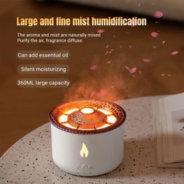 Office Home Desktop Air Humidifier Electric Aroma Essential Oil Diffuser with Flame Lamp Volcano Eruption Fragrance Machine 240321