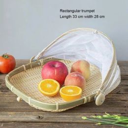 Baskets HandWoven Food Bamboo Kitchen Organisers Basket Tray Fruit Vegetable Bread Storage Basket Outdoor Picnic Mesh Net Cover