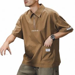 men Summer Polo Tshirts Cargo Tops Viscose T Shirts Thin Short-sleeved Zipper Loose American T-shirt Man Tees Streetwear Clothes r8Rc#