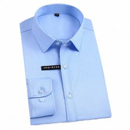 men's Easy Care Solid Bamboo Fiber Dr Shirts Comfortable Soft Lg Sleeve Elastic N Ir Male Regular-fit Formal Tops Shirt h79O#
