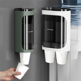 Racks Wall Mounted Disposable Paper Cup Dispenser Pull Type Plastic Cup Holder AntiDust Storage Rack Office Tumbler Holders Kitchen