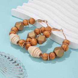 Hoop Earrings Vintage Nature Wood Beads Beaded Big Women Handmade Ethnic Fall Jewellery