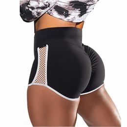 high Waist Side Hollow Out Sport Shorts Women Stitching Stretchy Trousers Plus Size Slim Fit Black Short Pants Run Exercise Yoga C5DU#