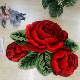 Carpets Soft Plush Tufted Rose Flower Rugs For Living Room Decor Girls Mother Bedroom Love Carpet Anti-slip Bathroom Floor Mat Doormat