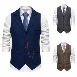 men Daily Casual Suit Vest Spring Autumn All-Match Busin Casual Party Suit Vest Solid Color Retro Butt Tank Tops S-Xxl 62ev#