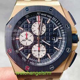 AP Wrist Watch Collection Royal Oak Offshore Series Automatic Mechanical Mens Gold Watch with Date Display Timing Function Black Disc Back Transparent Movement
