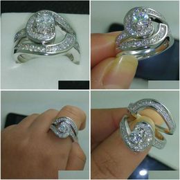 Rings Luxury Across Promise Ring Set Aaaaa Zircon White Gold Band For Women Bridal Engagement Jewellery Gift Drop Delivery Otmra