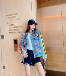 Women's Jackets Spring Street wear Leopard Print Jeans Coat Female Diamonds Sequins Splice Casual Loose Denim Outwear Tops