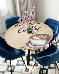 Table Cloth Coffee Beans Retro Round Tablecloth Elastic Cover Indoor Outdoor Waterproof Dining Decoration Accessorie