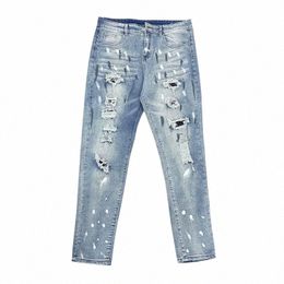 2024 Мужские рваные джинсы скинни Y2k Хип-хоп Лоскутные Fi Тонкие прямые брюки-карандаш Wed Брюки Джинсовые ретро уличные брюки y05t #