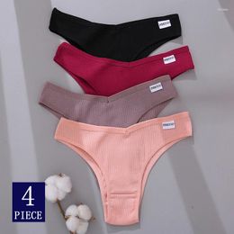 Women's Panties 4Pcs/Set Women Cotton Brazilian M-XL Low-Rise Solid Color Underwear Ladies Comfortable Underpants Girls Panty Intimates