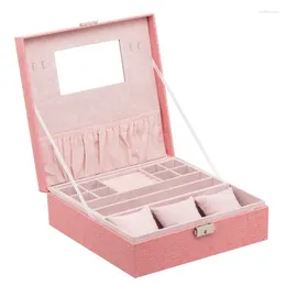 Jewelry Pouches Woman Lady Girls Portable Organizer Earring/Ring/Necklace/Watch Etc Cosmetic Storage Container Box Case Pink