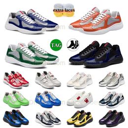 New Pattern America Cup Genuine Leather Trainers Casual Shoes Prad Mesh Cloth Outdoor Mesh Stitching Panda Athletic Platform Running Shoes Hiking Shoes Sneakers