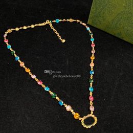 Stylish diamond multicolored chain necklace letter pendant necklaces women luxury designer charm bracelet Have Stamp ladies party 1934