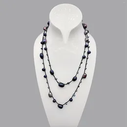 Pendants FoLisaUnique Freshwater Black Potato Baroque Pearl Necklace Cord Rope Braid Crochet Trendy Long