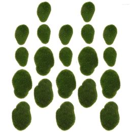 Decorative Flowers 24 Pcs Artificial Moss Stone Faux Fake Stones Imitated Props Wall Ornament Flocking Green Foam Mossy