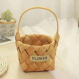 Vases 1PC Wood Chip Hand Woven Basket Flowers Wicker Baskets Decorative Fruit Snack Bread Vegetable For Organising