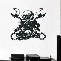 Stickers Engine for Car Mechanic Garage Decor Skull Vinyl Wall Stickers Repair Auto Service Wall Decal Removable Room Decoration P844