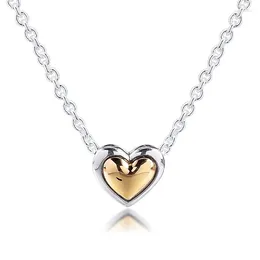 Pendants 925 Sterling Silver Jewellery Domed 14K Real Gold Heart Collar Necklace For Women Gift Fashion