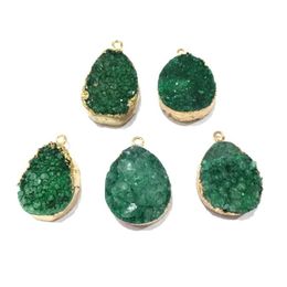 1pcs Natural Stone Crystal Quartzs Charms Pendants Green for Jewelry Making Necklace Earrings 20x38mm219H