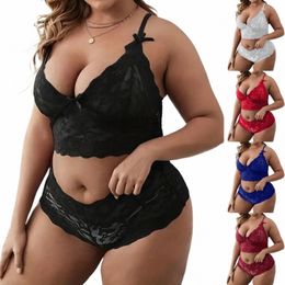 women Pajamas Nightclothes Sheer Lace Matching Lingerie Set Black V Neck Lace Top And Shorts Plus Size High Waist Pants Set T2L3#