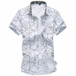 Новая летняя мужская рубашка Fi в клетку с принтом, мужская повседневная рубашка с коротким рукавом, брендовая мужская одежда больших размеров 5XL 6XL 7XL W50e #