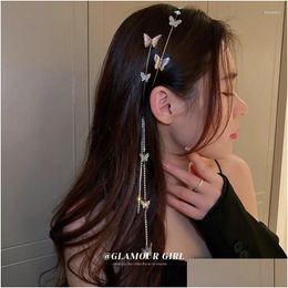 Hair Clips Barrettes Inset Butterfly Fringe Hoop Design Sense Super Fairy Head Sweet Cool Temperament Ornaments Drop Delivery Jewellery Ottjb