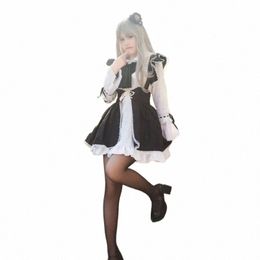 unisex Lg-sleeved Black and White Fi Kawaii Dr Stage Bar Party Maid Costume Cosplay Bunny Uniform Lacy Lolita Suit 84NC#